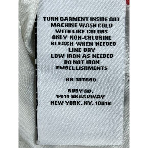 Ruby Rd Tank Lined Pullover Top Size L Orange and White Graphic Beaded Neckline - Picture 6 of 8